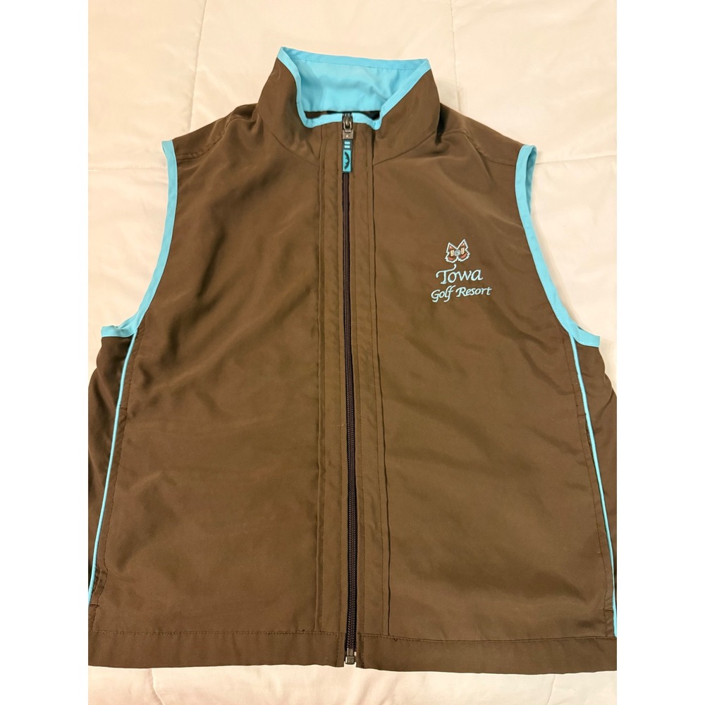 Sun Mountain Aero Vest Womens Large Brown Blue Towa Golf Resort Full Zip T50823